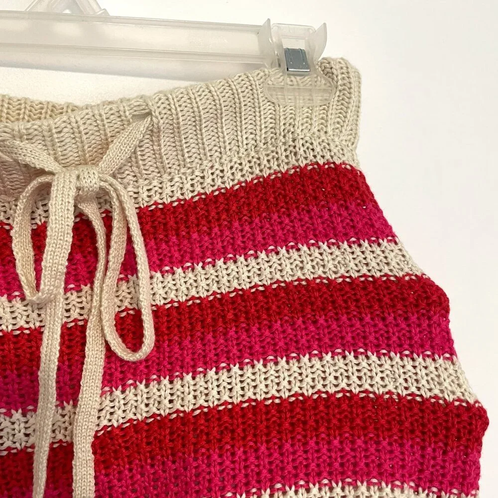 NEW NWT FASHION NOVA Mariyah Crochet Mini Skirt Cream Beige Red Pink Stripe Knit